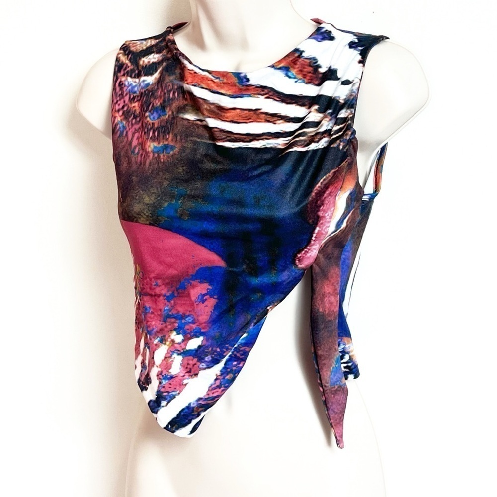 NWT Pretty Little Thing Cropped Asymmetrical Tank Top Colorful Size 6 Pullover - Picture 3 of 7